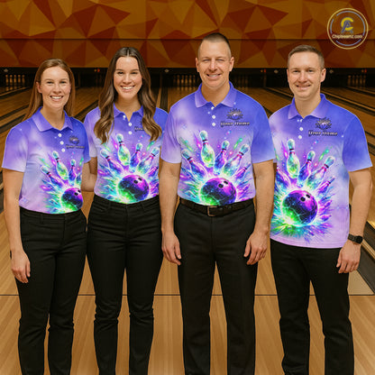 Custom Aurora Bowling Team Shirt Neon Glow Bowling Jersey Cosmic Galaxy Bowling Uniform for Women QZT966