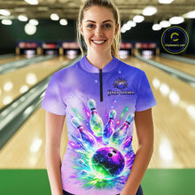 Load image into Gallery viewer, Custom Aurora Bowling Team Shirt Neon Glow Bowling Jersey Cosmic Galaxy Bowling Uniform for Women QZT966
