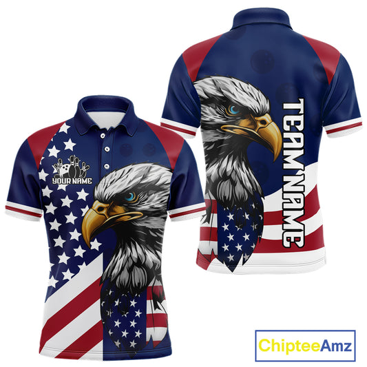 Custom US Flag Eagle Bowling Team Shirt for Men Bowling League Jersey Polo & Quarter-Zip QZT816