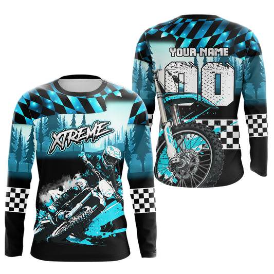 Personalized Turquoise Motocross Jersey for Adult Kids Extreme Racing Shirt UPF30+ Dirt Bike Clothes MHT125