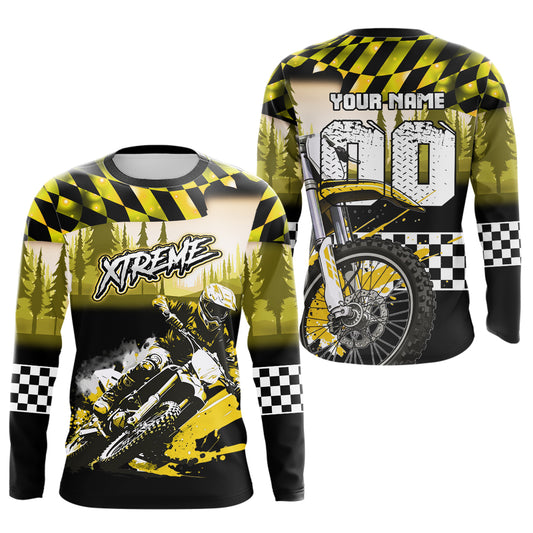 Personalized Yellow Motocross Jersey for Adult Kids Extreme Racing Shirt UPF30+ Dirt Bike Clothes MHT125