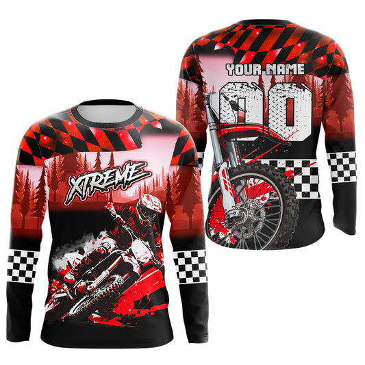 Personalized Red Motocross Jersey for Adult Kids Extreme Racing Shirt UPF30+ Dirt Bike Clothes MHT125