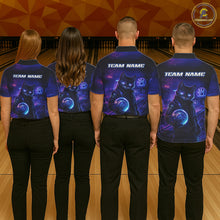 Load image into Gallery viewer, Personalized Neon Cat Bowling Shirt for Women Bowling Team Polo &amp; Quarter-Zip Bowling Outfit QZT884