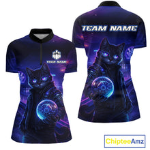 Load image into Gallery viewer, Personalized Neon Cat Bowling Shirt for Women Bowling Team Polo &amp; Quarter-Zip Bowling Outfit QZT884