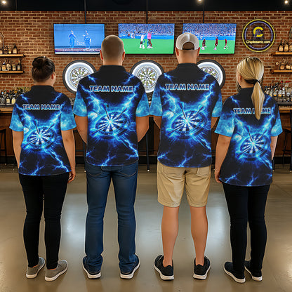 Custom Blue Lightning Thunder Dart Team Shirt for Men Dart Jersey Dartboard Shirt DHT35