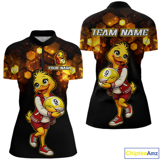 Custom Black & Gold Funny Duck Billiard Shirt for Women Billiard Jersey League 9 Ball Pool for Couples BHT14