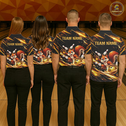 Back & Gold Squirrel Bowling Team Shirt for Women Custom Funny Bowling Jersey Polo & 1/4-Zip QZT980