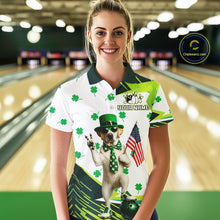 Load image into Gallery viewer, Custom Green Funny Golden Retriever Dog Bowling Shirt Samrock Pattern Bowling St. Patrick Day for Women QZT936