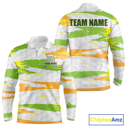 Mens Long Sleeve Golf Polo Shirt Custom Green Pattern Golf Shirts Golf Clubs For Team Golf Top NHN0020