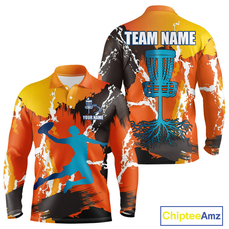 Orange Disc Golf Basket Men Disc Golf Polo Shirts Custom Name Camo Disc Golf Team Shirts For Men NHN0034
