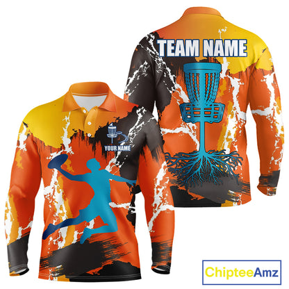 Orange Disc Golf Basket Men Disc Golf Polo Shirts Custom Name Camo Disc Golf Team Shirts For Men NHN0034