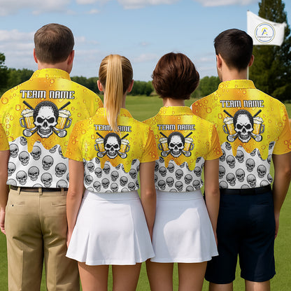Beer Skull Mens Golf Polo Shirt Custom Name Funny Team Golf Tops For Men, Golfer Gifts NHN0166