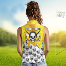 Load image into Gallery viewer, Beer Skull Womens Sleeveless Golf Polo Shirt Custom Name Funny Team Golf Tops For Ladies, Golfer Gifts NHN0166