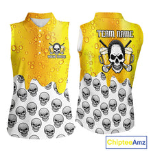 Load image into Gallery viewer, Beer Skull Womens Sleeveless Golf Polo Shirt Custom Name Funny Team Golf Tops For Ladies, Golfer Gifts NHN0166