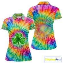 Load image into Gallery viewer, Colorful Tie Dye Womens Golf Polo Shirt Custom Green Clover St Patrick Day Golf Tops, Golf Gifts NHN0170