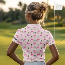 Load image into Gallery viewer, Pink Flamingo Pattern Womens Golf Polo Shirts Custom Funny Desert Cactus Team Ladies Golf Tops, Golf Gift NHN0184