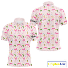 Load image into Gallery viewer, Pink Flamingo Pattern Mens Golf Polo Shirts Custom Funny Desert Cactus Team Golf Tops For Men, Golf Gifts NHN0184