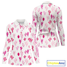 Load image into Gallery viewer, Funny Pink Cactus Pattern Womens Long Sleeve Golf Polo Shirts Custom Cactus Ladies Golf Attire NHN0185