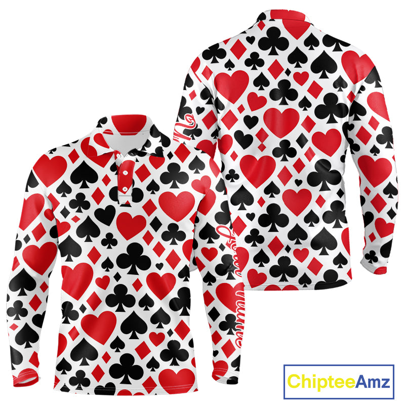 Poker Long Sleeve Golf Polo Shirt Custom Name Funny Golf Top For Team, Golfer Gift For Men NHN0189