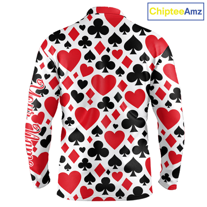 Poker Long Sleeve Golf Polo Shirt Custom Name Funny Golf Top For Team, Golfer Gift For Men NHN0189