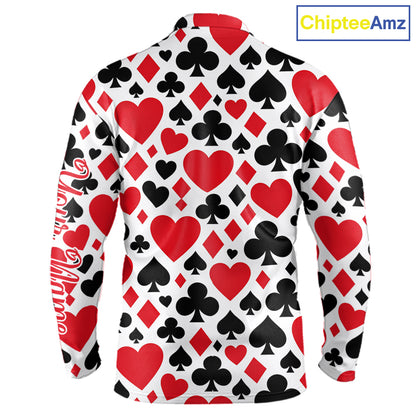 Poker Long Sleeve Golf Polo Shirt Custom Name Funny Golf Top For Team, Golfer Gift For Men NHN0189