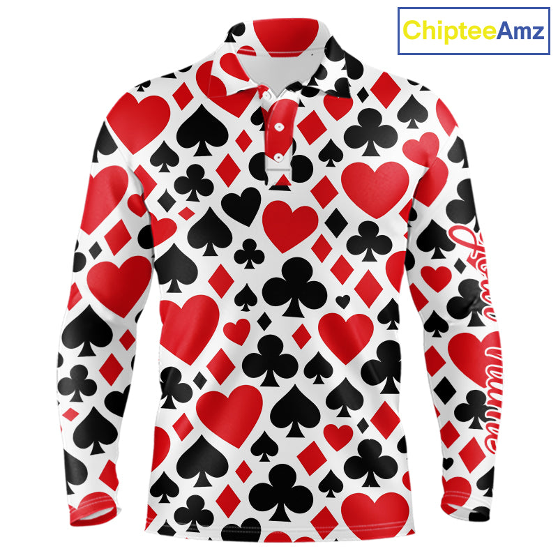 Poker Long Sleeve Golf Polo Shirt Custom Name Funny Golf Top For Team, Golfer Gift For Men NHN0189