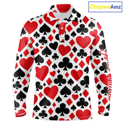 Poker Long Sleeve Golf Polo Shirt Custom Name Funny Golf Top For Team, Golfer Gift For Men NHN0189
