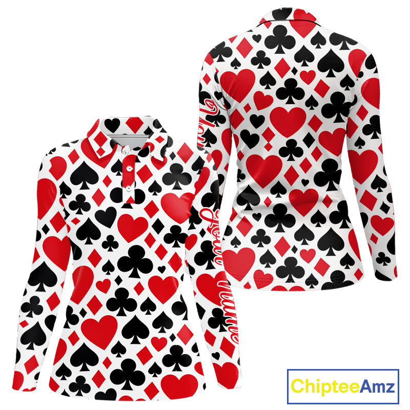 Poker Womens Long Sleeve Golf Polo Shirt Custom Name Funny Golf Top For Team, Golfer Gift For Ladies NHN0189