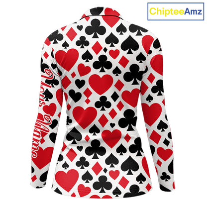 Poker Womens Long Sleeve Golf Polo Shirt Custom Name Funny Golf Top For Team, Golfer Gift For Ladies NHN0189