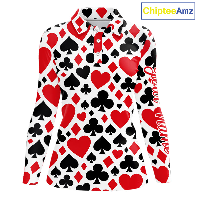 Poker Womens Long Sleeve Golf Polo Shirt Custom Name Funny Golf Top For Team, Golfer Gift For Ladies NHN0189