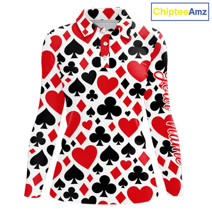 Poker Womens Long Sleeve Golf Polo Shirt Custom Name Funny Golf Top For Team, Golfer Gift For Ladies NHN0189