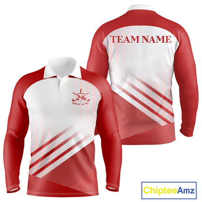 Red And White Long Sleeve Golf Polo Shirts For Men Custom Golf Tops For Men, Personalized Golf Gifts NHN0059