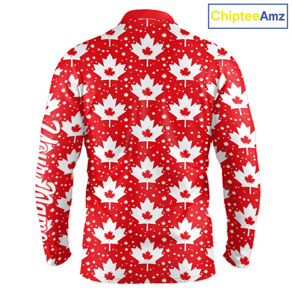 Red Maple Leaves Pattern Canadian Long Sleeve Golf Polo Shirts Custom Patriotic Golf Shirts NHN0207