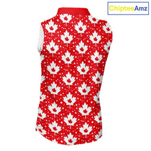 Load image into Gallery viewer, Red Maple Leaves Pattern Canadian Sleeveless Womens Golf Polo Shirts Custom Patriotic Golf Shirts For Men NHN0207
