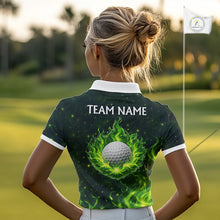 Load image into Gallery viewer, Womens Golf Polo Shirt Neon Green Flame Golf Ball Custom Green Clover St Patricks Day Golf Shirts NHN0223