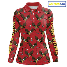 Load image into Gallery viewer, Golf Polo Shirts, Eagle Womens Long Sleeve Golf Polo Shirt Custom Red Golf Shirts For Ladies, Golf Gifts NHN0091