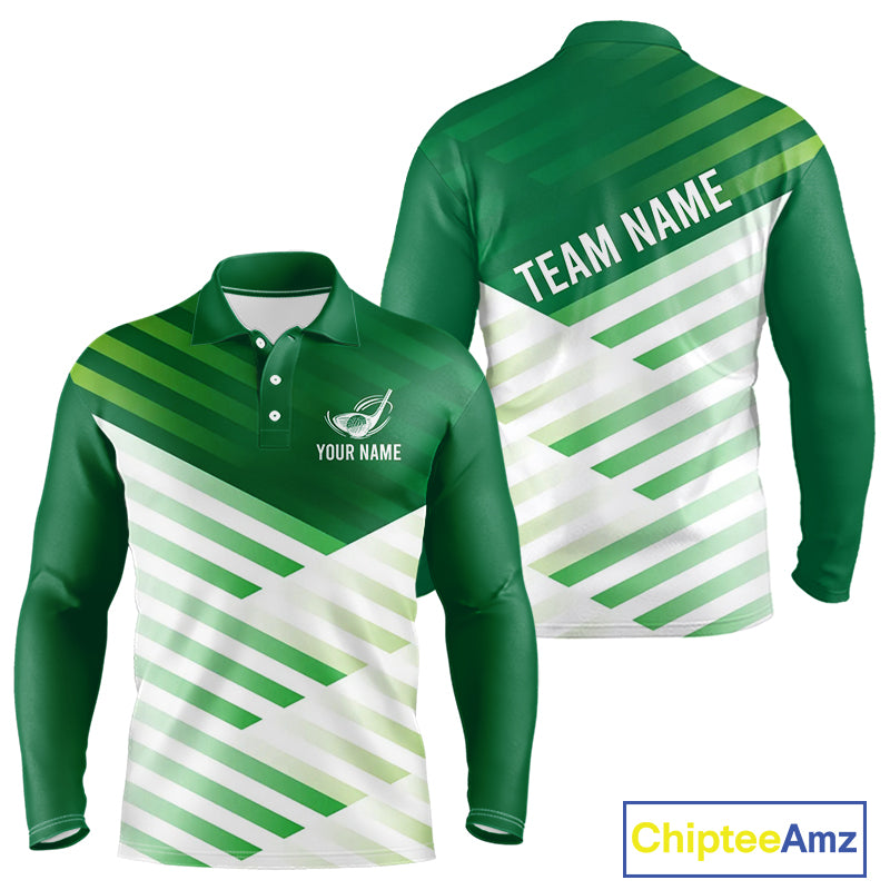 Green And White Long Sleeve Golf Polo Shirt Custom Name Golf Shirts For Team Personalized Golf Gifts NHN0097
