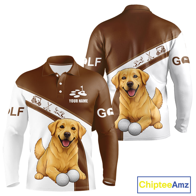 Golden Retriever Long Sleeve Golf Polo Shirt Custom Funny Dog Lover Mens Golf Tops, Dog Dad Gift NHN0229