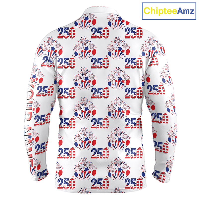 USA 250th Anniversary Long Sleeve Golf Polo Shirt Custom Golf Pattern Team Patriotic American Golf Top NHN0231
