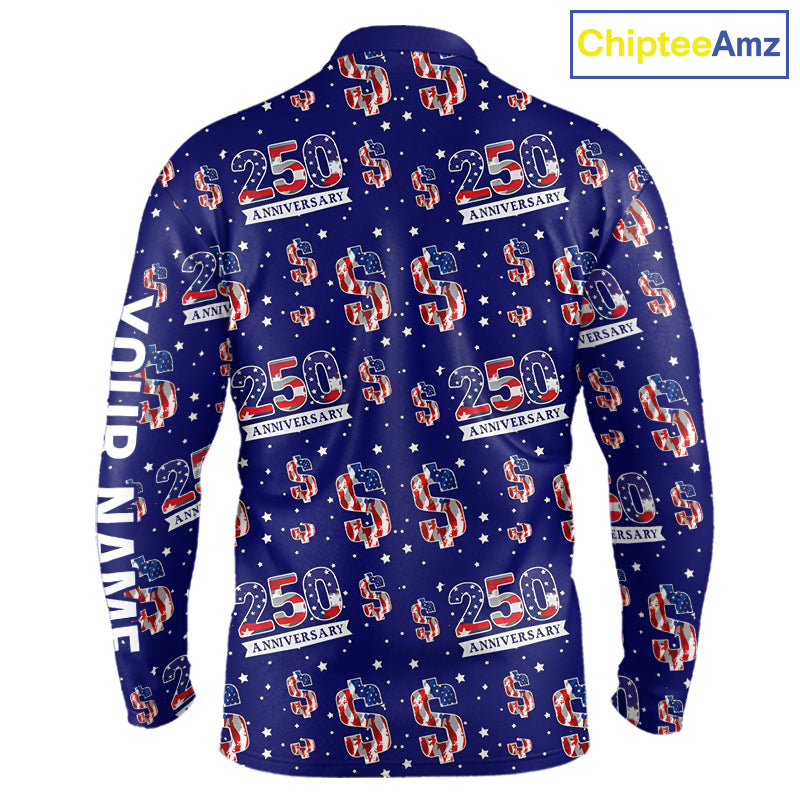 USA 250th Anniversary Long Sleeve Golf Polo Shirt Custom Patriotic American Flag Team Golf Tops NHN0235