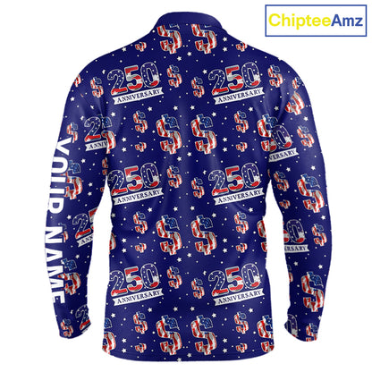 USA 250th Anniversary Long Sleeve Golf Polo Shirt Custom Patriotic American Flag Team Golf Tops NHN0235