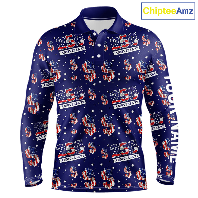 USA 250th Anniversary Long Sleeve Golf Polo Shirt Custom Patriotic American Flag Team Golf Tops NHN0235