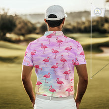 Load image into Gallery viewer, Violet Pastel Mens Golf Polo Shirts Custom Funny Flamingo Pattern Team Golf Tops For Men, Golf Gifts NHN0174