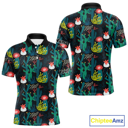 Funny Desert Cactus Pattern Mens Golf Polo Shirts Custom Cactus Golf Shirt For Men, Golfer Gift NHN0186