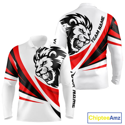 Custom Long Sleeve Golf Polo Shirt For Men Red And Black Pattern Lion Golf Shirts For Men Golf Gifts NHN0064