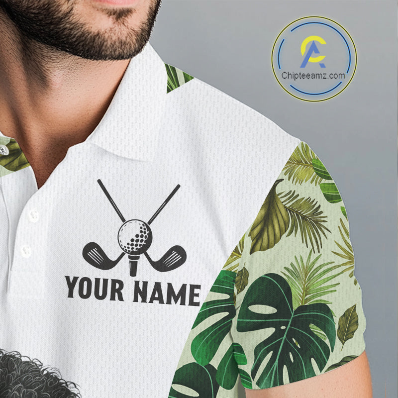 Funny Mens Golf Polo Shirt Custom Tropical Leaf Pattern Personalized Poodle Dog Golf Shirts For Men NHN0067