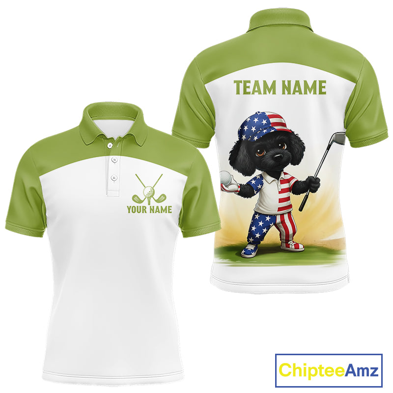 Funny Mens Golf Polo Shirts Custom Name Green Poodle Dog Golf Shirts Personalized NHN0079