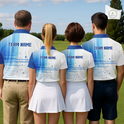Mens Golf Polo Shirt Custom Blue Pattern Team Golf Tops, White Golf Golf Outfit For Men NHN0087