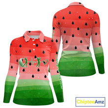 Load image into Gallery viewer, Watermelon Womens Polo Shirt, Heartbeat Matching Long Sleeve Golf Polo Shirt Custom Valentines Outfit NHN0148