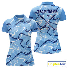 Load image into Gallery viewer, Blue And White Womens Golf Polo Shirts Custom Blue Camo Golf Tops For Ladies, Personalized Golf Gifts NHN0112